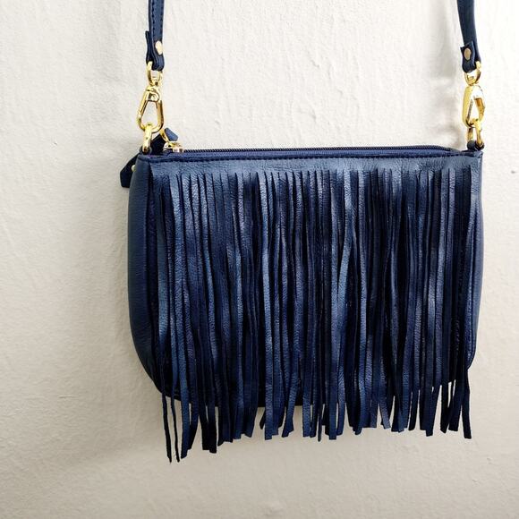 NEW ClaudiaG Willow Elegant Navy Fringe Leather Crossbody Bag - Picture 3 of 10